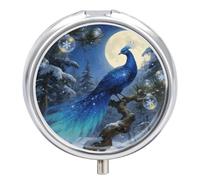 Blue Phoenix and Pine Bubbles Portable Travel Pill Box, Mini Travel Pill Organizer, 3 Compartments, Decorative Round Box, Exquisite Daily Vitamin Container for