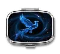 Blue Phoenix Portable Metal Square Pill Organizer with 2 Compartments, Small Medicine Box, Travel Pill Container, Vitamin Medicine Organizer