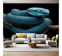 Blue Photo Wallpaper 3D Effect Animal Snake Mural Wallpaper Non-Woven Wall Mural, 350 x 256 cm Large Murals Wall Decor for Bedroom, Living Room, Kids Room