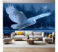 Blue Photo Wallpaper 3D Effect Forest Owl Mural Wallpaper Non-Woven Wall Mural, 350 x 256 cm Large Murals Wall Decor for Bedroom, Living Room, Kids Room