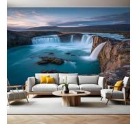 Blue Photo Wallpaper 3D Effect Natural Icelandic Landscape Mural Wallpaper Non-Woven Wall Mural, 350 x 256 cm Large Murals Wall Decor for Bedroom, Living Room, Kids Room