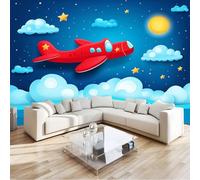 Blue Photo Wallpaper Cartoon Fighter Plane Non-Woven Premium Fleece 3D Effect Wall Mural Large Wall Murals Hd Printing Water Proof Poster for Living Room Bedroom Office W350 X H256 Cm