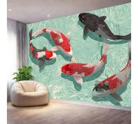 Blue Photo Wallpaper, Oriental Koi Waves Print Wall Mural, 3D Wall Mural Decoration Poster Design, Canvas Material for Living Room Bedroom Nursery Action 350 x 256 cm (W x H)