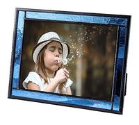 Blue Picture Frame Stained Glass Easel Back 5x7 Photo Display Horizontal Vertical Home Decor Graduation Gift for Women or Men Family Vacation Pic 324-57HV
