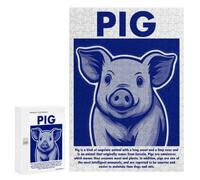 Blue Pig Illustration with Text Puzzle for Adults, 300 PCS, Illustrated Jigsaw Edition, An Engaging Indoor Activity for Quiet Evenings