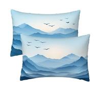Blue Pillow Cases 2 Pack, Velvet Pillowcases Mountain Cushion Covers 60 x 80 cm, Soft Breathable Pillow Protectors Double Sided Printing with Invisible Zipper for Bedding Sofa, Gifts for Women W-63