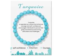 (Blue pine no, With card) Unisex natural stone bracelet stretch beaded 8mm blue turquoise agate pink crystal beaded volcanic stone bracelet