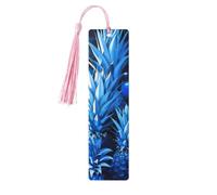 Blue Pineapple Print 5pcs Wooden Bookmarks with Tassels, Reading Page Markers Book Marks, Gifts for Men Women