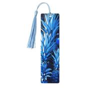Blue Pineapple Print 5pcs Wooden Bookmarks with Tassels, Reading Page Markers Book Marks, Gifts for Men Women
