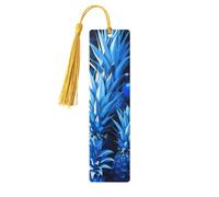 Blue Pineapple Print 5pcs Wooden Bookmarks with Tassels, Reading Page Markers Book Marks, Gifts for Men Women