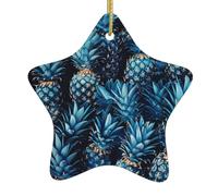 Blue pineapple Print Christmas Tree Ceramic Ornament – Star Shaped Holiday Decoration for Indoor Outdoor Home Party