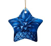 Blue pineapple Print Christmas Tree Ceramic Star Heart Shaped Ornaments Hanging Xmas Pendants Gifts Decor