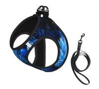 Blue pineapple print Dog Harness and Leash Set, Reflective Adjustable Puppy Vest for Small Medium Large Dogs, Cats