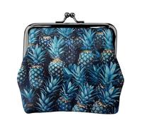 Blue pineapple Print Portable Women Coin Purse Cute Mini Zipper Wallet with Kiss Lock Credit Cards, Black, One Size