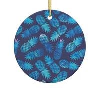 Blue Pineapple Printing Personalized Christmas Ceramic Ornament Xmas Hanging Decoration For Home Holiday Party Decor