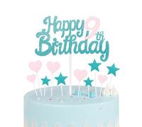 Blue Pink 9th Birthday Cake Topper, Glitter Heart Stars Cake Toppers, Personalised Happy Birthday Cake Cupcake Toppers for Women Girls Baby Party Supplies