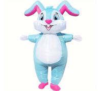 (Blue Pink) Adult Inflatable Bunny Costume, Oversized Cartoon Rabbit Outfit for Halloween, Easter, Christmas Party