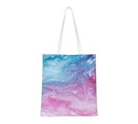 Blue Pink and Pastel Colors Print Canvas Tote Shopping Bag Reusable Foldable Grocery Bags Shoulder Bag for Travel, Beach, Gym, Work, School