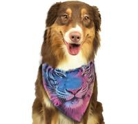 Blue Pink and Yellow Fire Tiger Dog Bandanas Adjustable Kerchief Triangle Bibs Scarf Washable Soft Pet Bandanas for Medium Large Puppy Cats Pet Costume Accessories Decoration