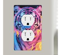 Blue Pink And Yellow Fire Tiger Duplex Outlet Covers Wall Plates 1-Gang Switch Outlet Electrical Cover Plate Unbreakable Polycarbonate Switchplate Cover Faceplate For Bathroom Kitchen Home Decor
