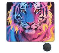 Blue Pink and Yellow Fire Tiger Small Mouse Pad 7.9 X 9.5 in Non-Slip Rubber Base Mouse Mat Waterproof Square Gaming Mousepad for Wireless Mouse Computers Laptop Home Office Travel