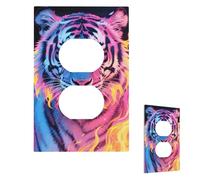 Blue Pink And Yellow Fire Tiger Wall Plate Cover Modern Decorative 1 Gang Light Switch Cover Unbreakable Receptacle Outlet Covers For Living Room Bedroom Home Decor Duplex
