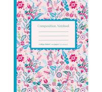 Blue & Pink Boho Folk Art Flower Notebook: Wide Ruled Composition Journal for Teen Girls & Women | Cute Floral Writing Book for School, College, ... School, College, Office, Notes & Journaling