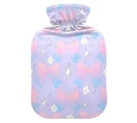 Blue Pink Bow Purple Background hot-Water Bottle with Soft Cover, 2L Warm Compress for Hot and Cold Therapies,Hot and Cold Therapies,Bolsa Caliente para Dolores musculares