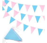 Blue Pink Bunting 20m 52pcs, Fabric Waterproof Bunting for Garden Outdoor Baby Shower Gender Reveal Decoration