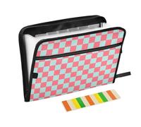 Blue-Pink Checkerboard Hanging File Folder 13 Pockets A4 Letter Size with Zipper Closure for Folder with Pocket