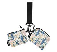 Blue Pink Delphinium Flowers Dual Coin Purse Credit Card Holder Wallet Mini Fashion Card Organizer Purse with Keychain for Men Women 2 Pcs, Pink Delphinium Flower, One Size