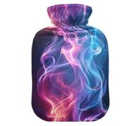 Blue Pink Flames Hot Water Bottle with Velvet Cover Hot Water Bag for Menstrual Cramps