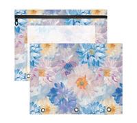 Blue Pink Florals Pencil Binder Pouches Clear Window 3-Holes Pocket for A4 Paper Letter 2 Pack Students School Supplies