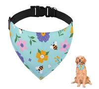 Blue Pink Flower Bee Dog Bandana With Adjustable Strap D Ring Dog Neckerchief Pet Bibs Triangle Pet Triangle Neckerchief Accessories Puppy Dogs Cats Decor Machine Washable