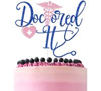 Blue & Pink Glitter Doctored It Cake Topper, It's DR Actually/In My Doctorate Era, Doctor PHD Doctorate Degree Graduation Party Decorations Supplies