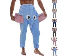 Blue Pink Grey Funny Elephant Pants Mens Novelty Trunks Zhizhi Trousers Flannel Pyjama Bottoms with Long Nose and Big Ears Cotton Casual Loungewear Pajamas Shorts Boxer Nightwear Loungewear Sets XXL
