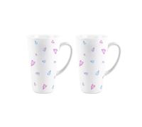 Blue & Pink Hearts Large Mugs Set - Love Themed Gifts for Anniversary/Valentines/Galentines - 2 Pack 400ml Ceramic Latte-Style Cup Housewarming Present