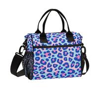 Blue-Pink Leopard Print Thermal Cooler Bag with Shoulder Strap Lunch Box for Middle School for Office loncheras para adultos