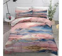 Blue-Pink Marble Duvet Cover Single, Abstract Patterns Bedding, Microfiber Quilt Cover with 2 Pillowcases. Soft and Luxurious, Zipper Closure, Suitable for Teenagers and Adults AN302