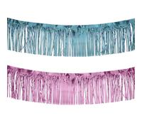 Blue Pink Metallic Foil Fringe Garland, Pack of 2 Wall Hanging Foil Curtain Tinsel Fringe Banners Fit for Car Parade,Baby Shower, Wedding,Birthday, Easter, Graduation,Holiday Party Decoration(20 Feet)