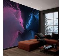 Blue Pink Non-Woven Photo Wallpaper Mural 300 x 210 cm Fantasy Two Wolves Playing Chess Photo Wallpaper - Bedroom Wall Art Decoration, Eco-Friendly Mural for Living Room Kids Bedroom