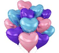 Blue Pink Purple Heart Balloons,12Pcs 18Inch Blue Purple Pink Heart Shaped Foil Helium Polyester Film Balloons for Baby Shower Birthday Anniversary Wedding Engagement Party Decorations
