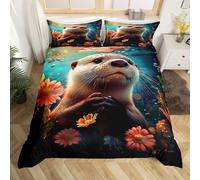 (Blue Pink, Single(No Comforter)) Kids Cartoon Capybara Double Duvet Cover,Dessert Strawberry Cake Bedding Set Starry Sweet Donut Comforter Cover Cute Animals Lovers Bed Cover,Pink