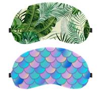 Blue Pink Watercolor Mermaid Scale Pattern 2-Pack Light-Blocking Soft Breathable Sleeping Mask Eye Patch