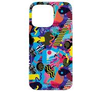 Blue Pink Yellow Retro 80s 90s Electric Chaos Pattern Case for iPhone 15 Pro Max