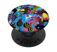 Blue Pink Yellow Retro 80s 90s Electric Chaos Pattern PopSockets Adhesive PopGrip
