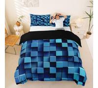 Blue Pixelated Games Duvet Cover Set Super King,3D Geometric Block Bedding Sets 3Pcs for Kids Teens Women Adult Room Decor,Miners Video Games Comforter Cover Modern Gamepad Quilt Cover,2 Pillowcases