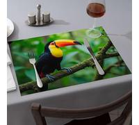 Blue Placemats A Colorful Toucan Perches On A Moss-Covered Branch In A Lush, Green Forest Dining Place Mats Premium Kitchen & Dining Pink Placemats(6PCS)