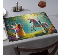 Blue Placemats A Fairy Plays The Flute to A Unicorn in A Magical Forest Dining Place Mats Easter Placemats Easter Placemats(6PCS)