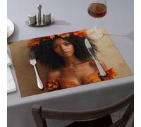 Blue Placemats Autumn Leaves Adorn Her, Nature'S Crown She Wears Dining Place Mats Premium Kitchen & Dining Pink Placemats(4PCS)